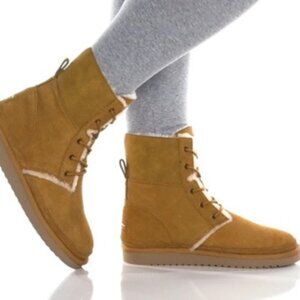 Koolaburra by UGG Advay Tall Boots Suede Faux Fur Lace Up Booties Chestnut NEW